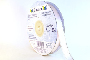 Лента атласная 12 мм двухстор. с металл. нитью "Gamma" №002бл.розовый/серебро